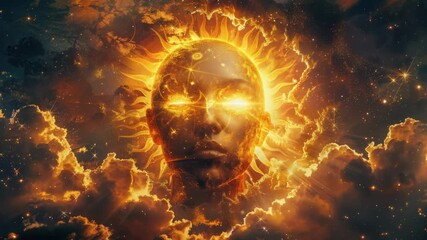 Wall Mural - Portrait of a person with cloudy and starry background