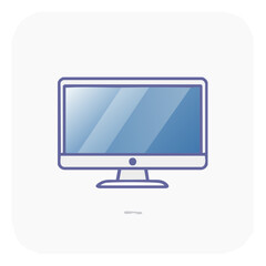 Poster - Modern computer monitor illustration simple graphic design blue screen technology device workstation equipment office vector icon
