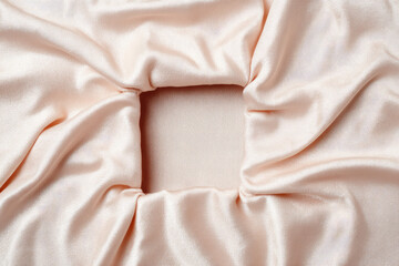 Aufkleber - Soft beige fabric with square open hole in center, minimalist neutral textile background, smooth and elegant material, gentle folds create calm and serene mood
