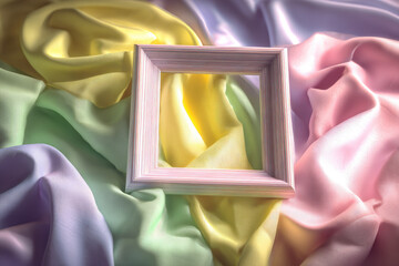 Aufkleber - Pastel square frame on soft pastel fabric background, featuring yellow, green, pink, and lavender colors, creating gentle and dreamy atmosphere with minimalist style