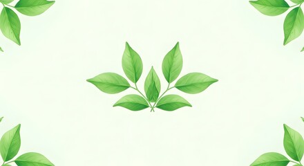 Aufkleber - Arrangement of green leaves on a light green background art