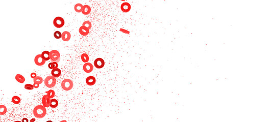 Poster - Abstract image of red rings falling on white background. Perfect for backgrounds, presentations, and designs.