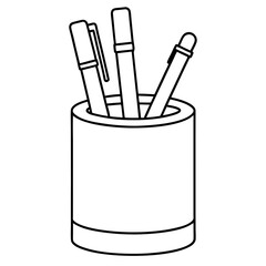 Aufkleber - Pen holder with pens and pencils outline vector illustration