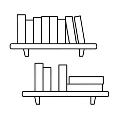 Poster - Two Shelves with Books Line Art Illustration in Black and White