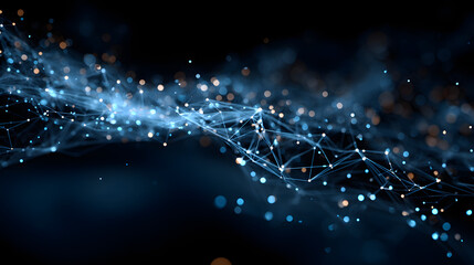 Poster - Futuristic Abstract Blue Network of Connected Dots and Lines on Dark Background