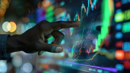 Poster - Investor studying stock prices on a screen, great for finance and business images