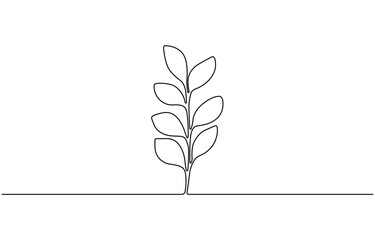 One line continuous leaves single line drawing art  plant art,  Decorative eucalyptus foliage in one line art drawing with pastel coloring.