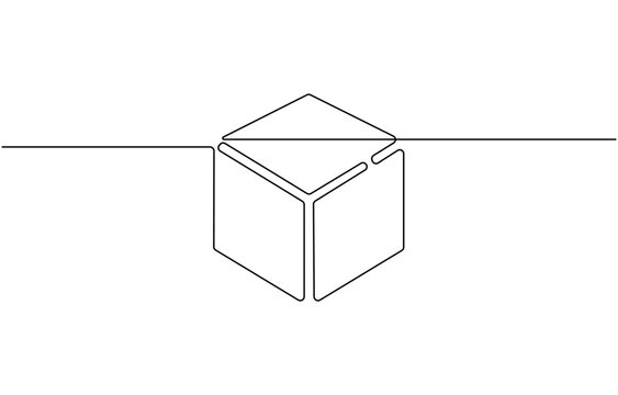 3D cube perfect shapes. Only black and white for preschool kid coloring, comparison, drawing, One Continuous Line Drawing of Delivery Icon.