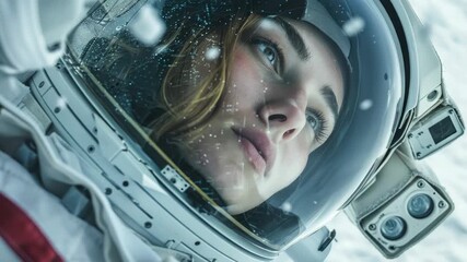 Wall Mural - a close-up view of a person wearing a space suit, ideal for use in sci-fi and futuristic themed proj