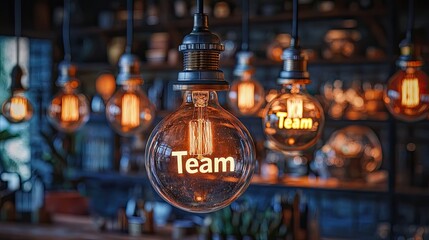 Poster - Multiple hanging lightbulbs, with one glowing bright and displaying the word 