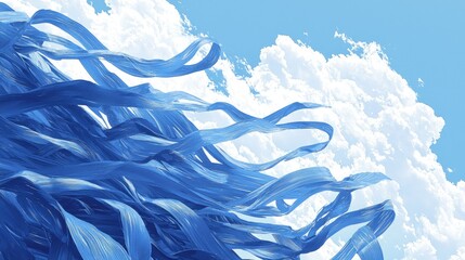 Poster - Smooth blue ribbons undulating in a soft, tranquil wave pattern against a bright and airy background.