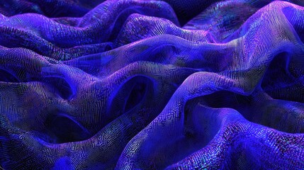 Aufkleber - Smooth flowing digital waves glowing with neon blue and purple particles, representing futuristic technology and innovation.