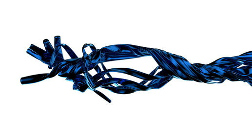 Poster - Flowing Reflections: Abstract 3D Blue Wave Illustration with Reflective Surfaces