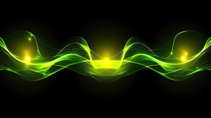 Poster - Vibrant green wave patterns with glowing highlights, radiating speed and energy, perfect for technology-based visuals.