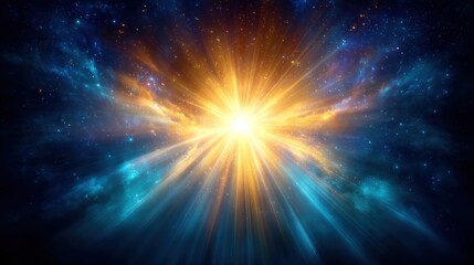 Wall Mural - bright cosmic explosion with radiant light beams in space