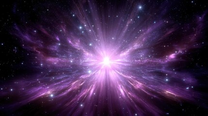 Wall Mural - bright purple cosmic explosion with radiant light beams in space