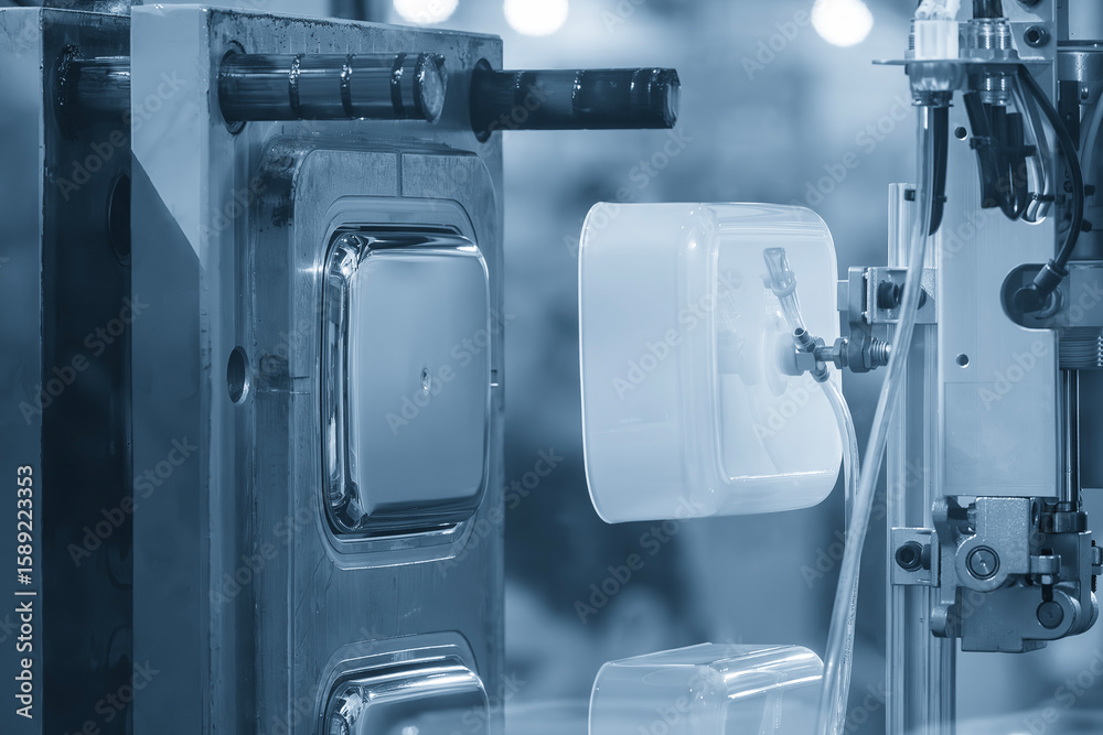 Plastic Container Processing The food container production process by automatic system from plastic ...