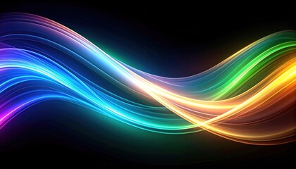 Wall Mural - radiant colorful curved light lines against dark background representing energy and motion