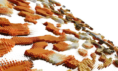 Poster - 3D render of abstract orange cubes pattern.  Great for tech, data, or digital concepts.