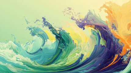 Aufkleber - Abstract colorful wave painting, vibrant teal, purple, orange, yellow hues, dynamic motion, fluid art.