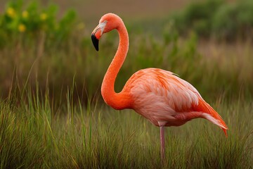 magnificent flamingo standing tall amidst lush greenery in a natural habitat