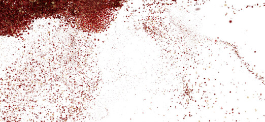 Poster - High-resolution stock photo of red particles exploding on white background. Perfect for abstract designs.