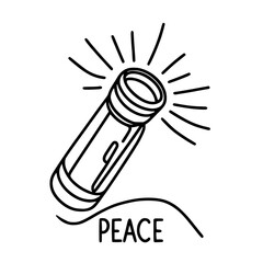 Poster - Flashlight illuminating the word peace in single line outline design  