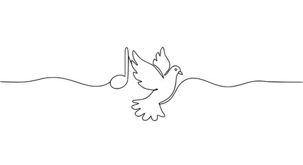Poster - Single line outline vector of a dove with musical note concept of single line outline vector peace day  