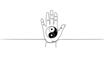 Poster - Hand with yin yang symbol in minimalist style representing peace day  