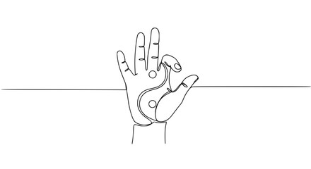 Poster - Hand showing peace symbol in single line outline vector style  
