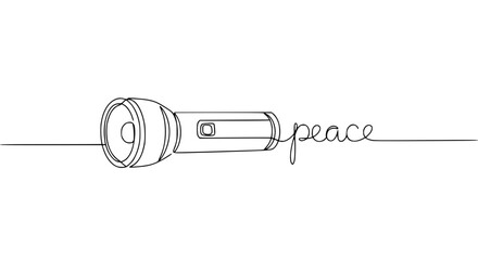 Poster - Outline of a flashlight with the word peace in a single line drawing  