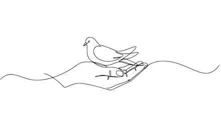 Poster - Outline of a hand holding a dove representing peace concept  