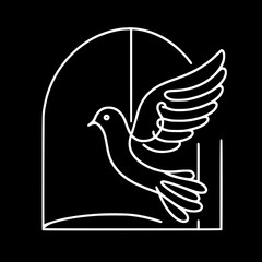 Poster - Line drawing of a bird flying out of an open cage symbolizing peace  