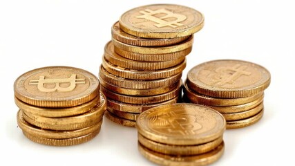 Poster - A pile of coins featuring the Bitcoin symbol