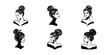 © Photon - Elegant Woman Bun Hairstyle Vector Illustrations: Chic Black and White Fashion Portraits for Beauty and Style Designs