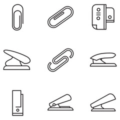 Fototapete - Monochrome outline icons collection depicting office and stationary supplies and accessories