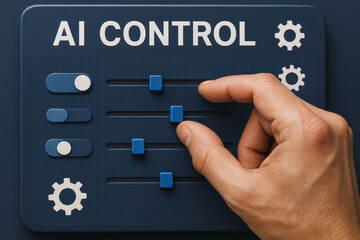 Poster - Adjusting a digital interface represents optimizing systems and enhancing control for efficient AI-driven business operations