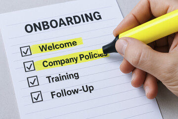 Poster - A checklist emphasizing key onboarding elements such as welcoming company guidelines training and follow-up ensures efficient integration