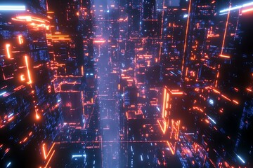 Abstract Technology Background with Glowing Lines and Data Streams for Futuristic Designs