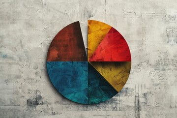 Poster - Vibrant pie chart symbolizing market segmentation, business analysis, and data visualization on a textured concrete background