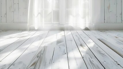 Poster - A minimalist interior space with a clean white wooden floor, perfect for setting the scene or highlighting design elements