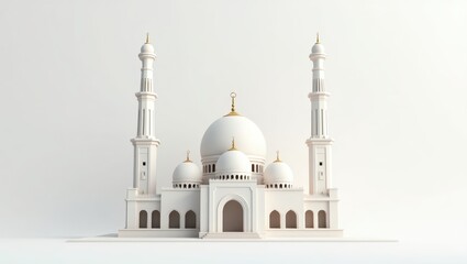 Poster - A white mosque model against a plain background.