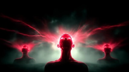 Wall Mural - human heads emit energy, surrounded by smoke and darkness