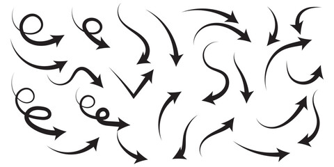 Poster - Set of hand drawn arrows. Simple arrows collection isolated on white background. Arrow mark icons vector.
