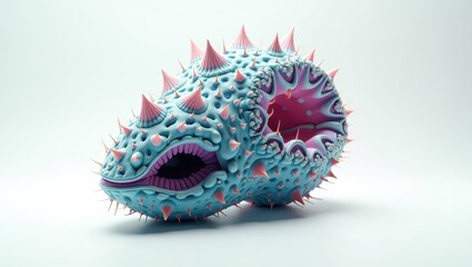 Poster - A spiky, light-blue and pink, three-dimensional, organic form.