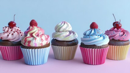 Aufkleber - A selection of colorful cupcakes with unique toppings