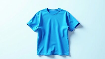 Poster - Bright blue t-shirt laid flat on a light background.