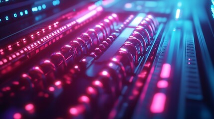 Futuristic technology core with glowing neon lights for data processing and innovation