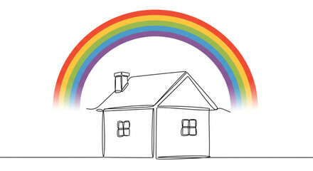 Aufkleber - House outline with rainbow arching above in a minimalist design ,peace day 