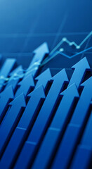 Aufkleber - Blue 3D arrows rising on a graph background, symbolizing growth, success, and positive progress in business or finance